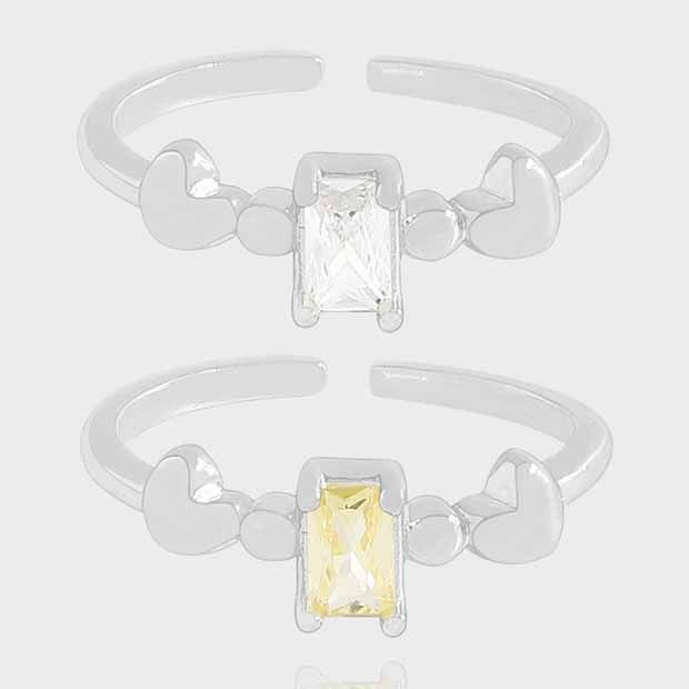 Baguette Crystal Heart Adjustable 925 Sterling Silver Ring