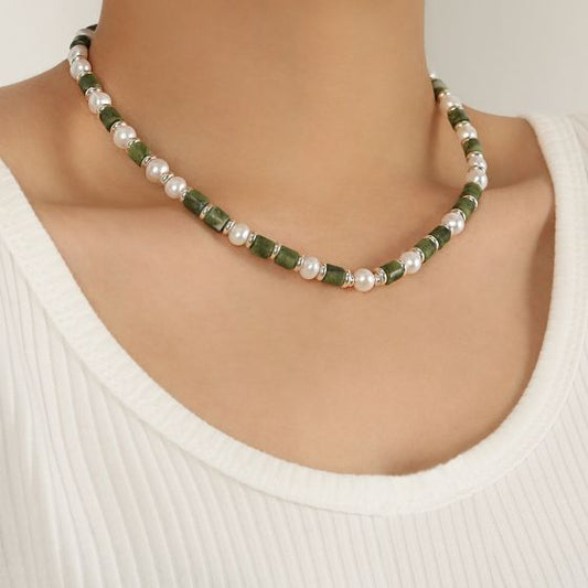 Emerald Column Pearl Necklace in 925 Sterling Silver