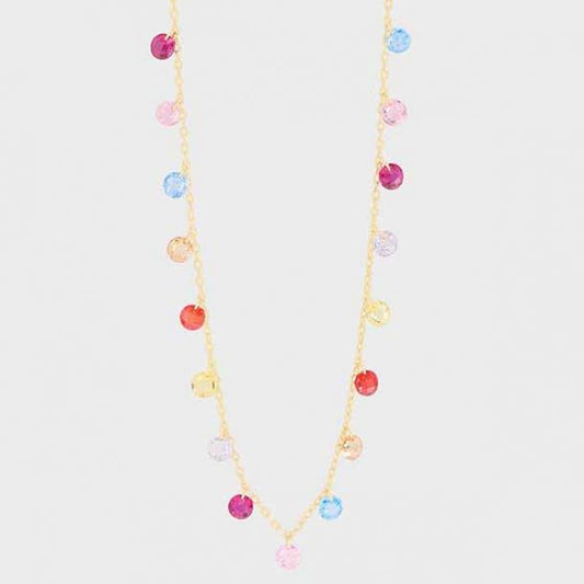Colorful Round CZ Necklace in 925 Sterling Silver