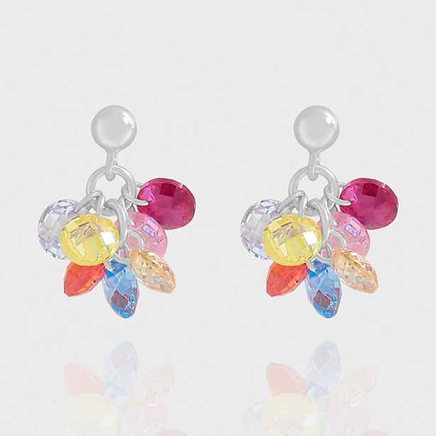 Colorful Crystal Grapes Drop Earrings in 925 Sterling Silver