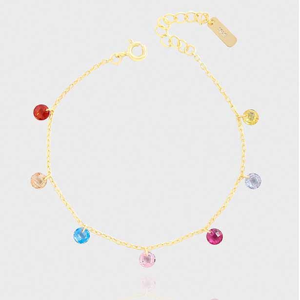 Colorful Round Cubic Zirconia 925 Sterling Silver Bracelet