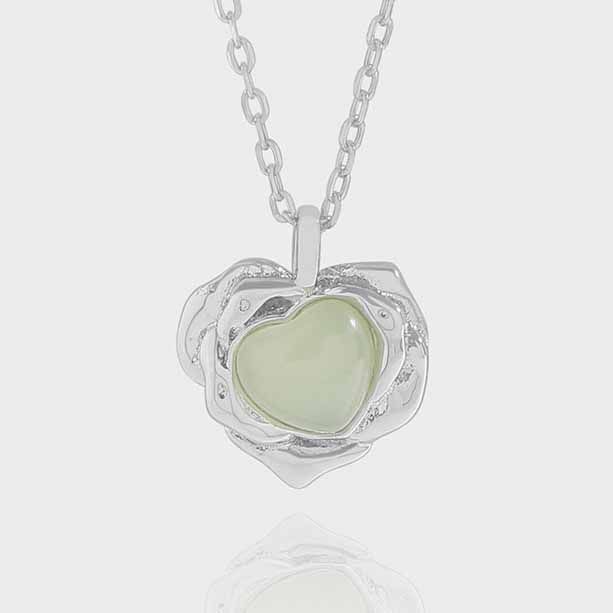 Green Crystal Heart Necklace in 925 Sterling Silver