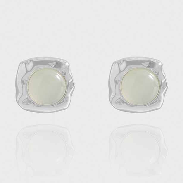 Irregular Border Green Crystal Stud Earrings