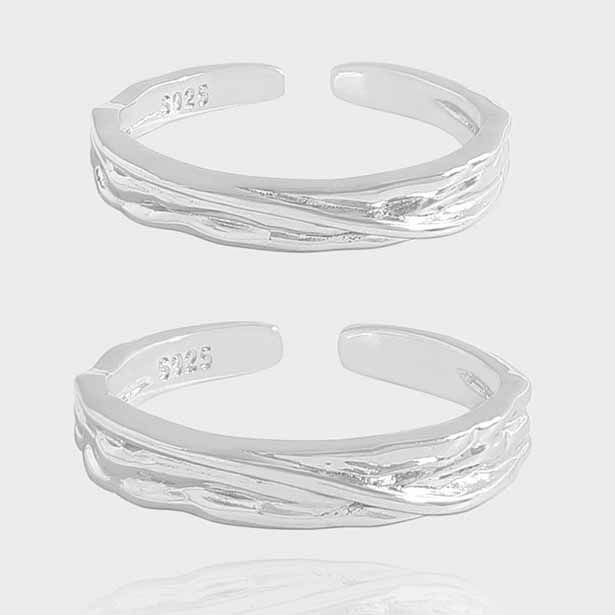 Irregular Lines 925 Sterling Silver Adjustable Couple Ring
