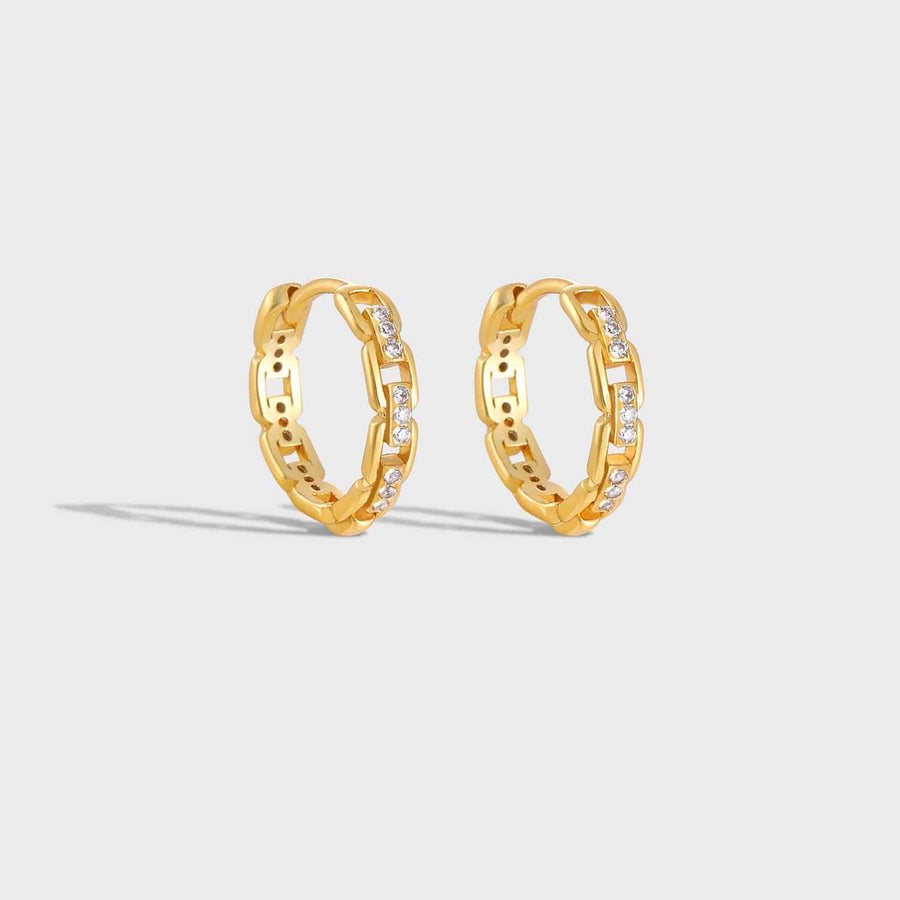 Hollow Crystal Chain Hoop Earrings, 925 Sterling Silver