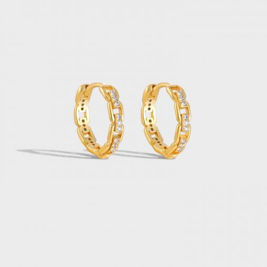 Hollow CZ Chain Hoop Earrings, 925 Sterling Silver