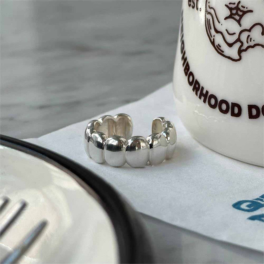 Modern Oval Geometry Sterling Silver Adjustable Ring