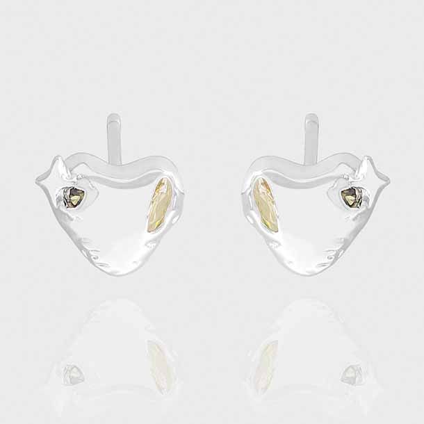 Irregular Crystal Heart Stud Earrings, 925 Sterling Silver