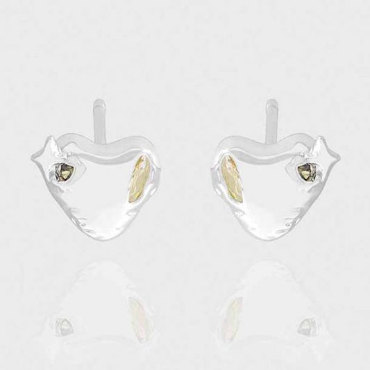 Irregular CZ Heart Stud Earrings, 925 Sterling Silver