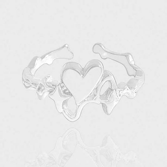 Irregular Heart and Star Adjustable 925 Sterling Silver Ring