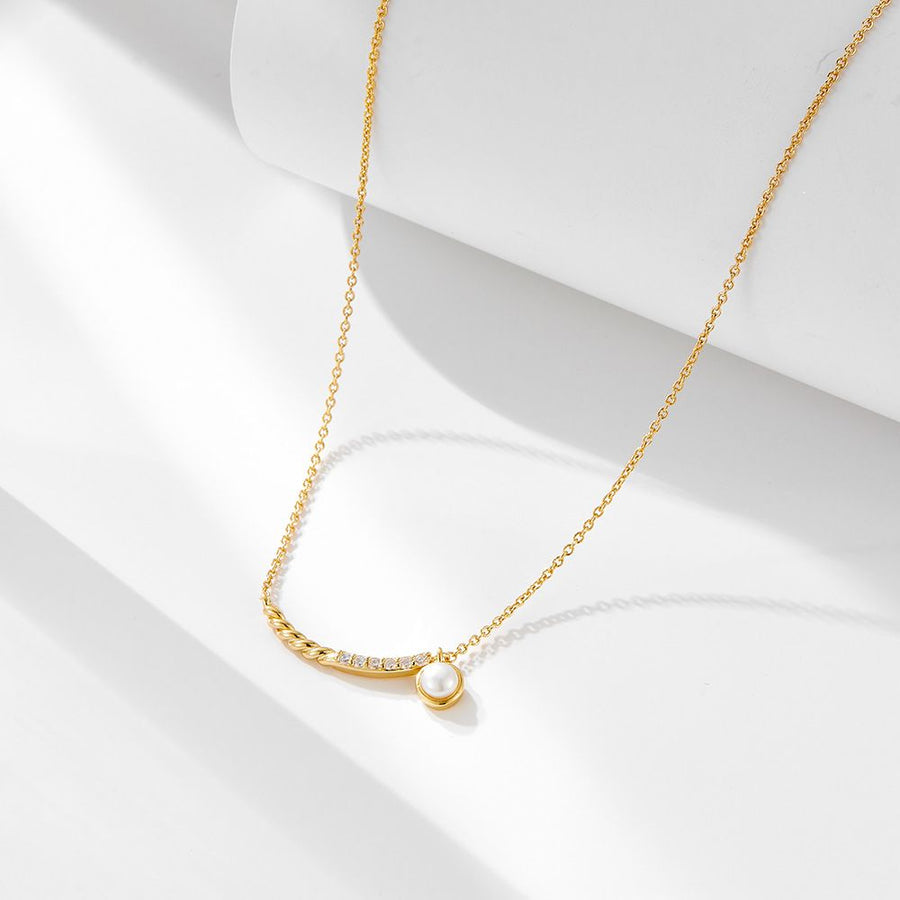 Natural Pearl Crystal Smile Necklace in 925 Sterling Silver