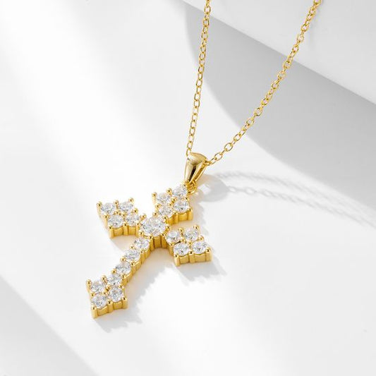 Micro-Setting White CZ Cross Necklace in 925 Sterling Silver