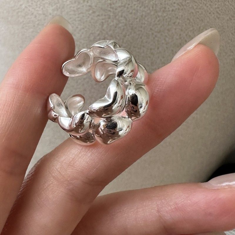 Double Layer Hearts Adjustable 925 Sterling Silver Ring