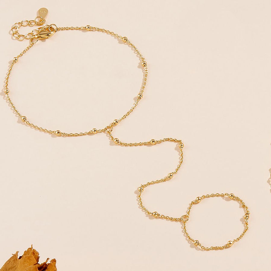 Shining Bead Chain Bracelet and Ring Set, 925 Sterling Silver