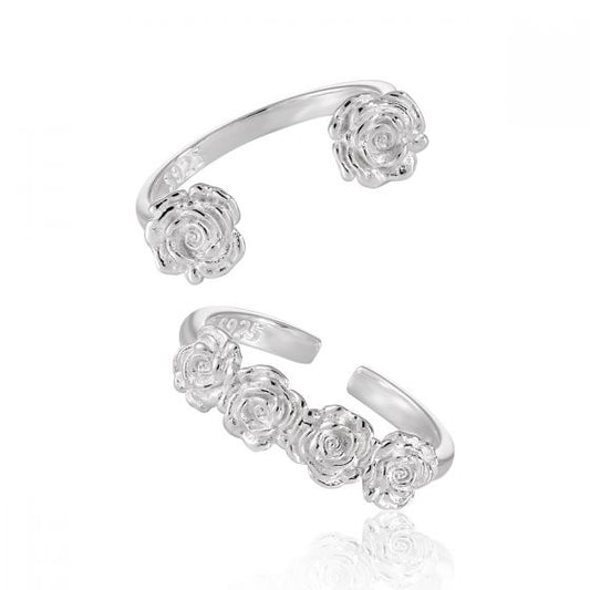 925 Sterling Silver Rose Flower Adjustable Ring