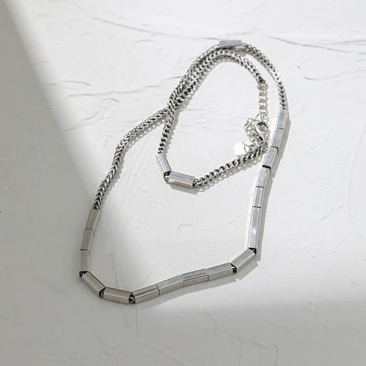 Rectangular Tube Texture S925 Silver Collarbone Necklace