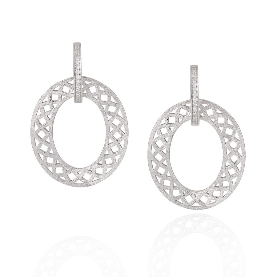 Frosted Hollow Crystal Circle 925 Sterling Silver Earrings