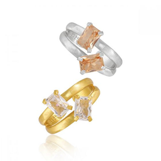 Geometry Double-Layer Baguette CZ Adjustable Ring