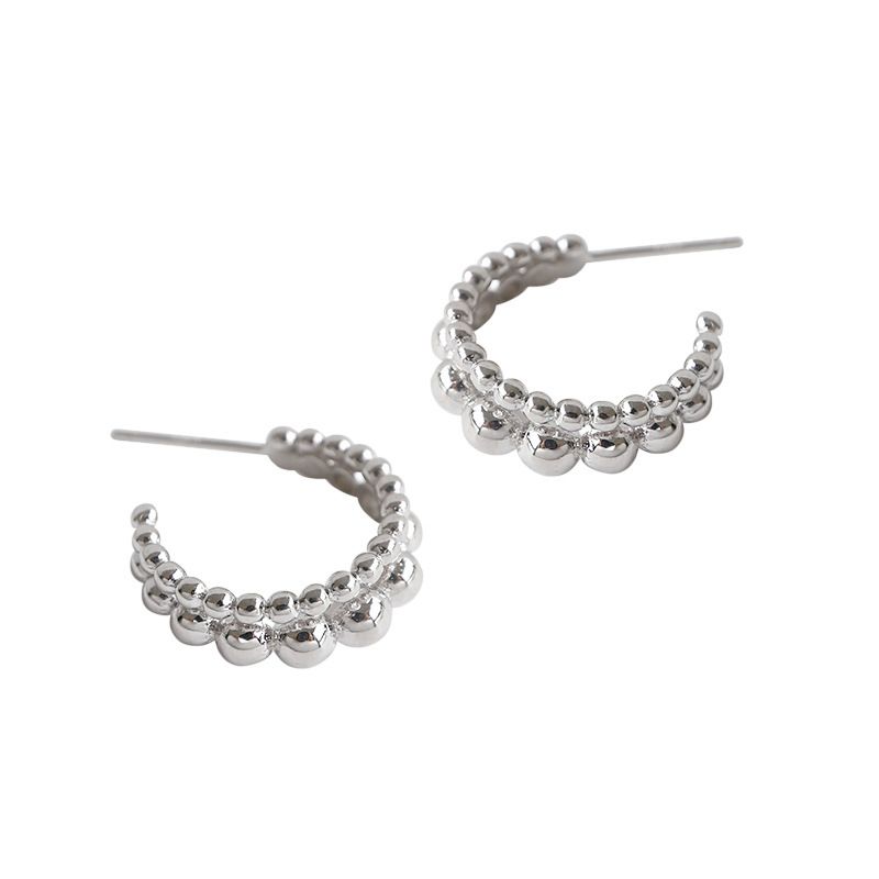 Double Row Beaded Hoop Earrings in 925 Sterling Silver with 18K Gold Plating
