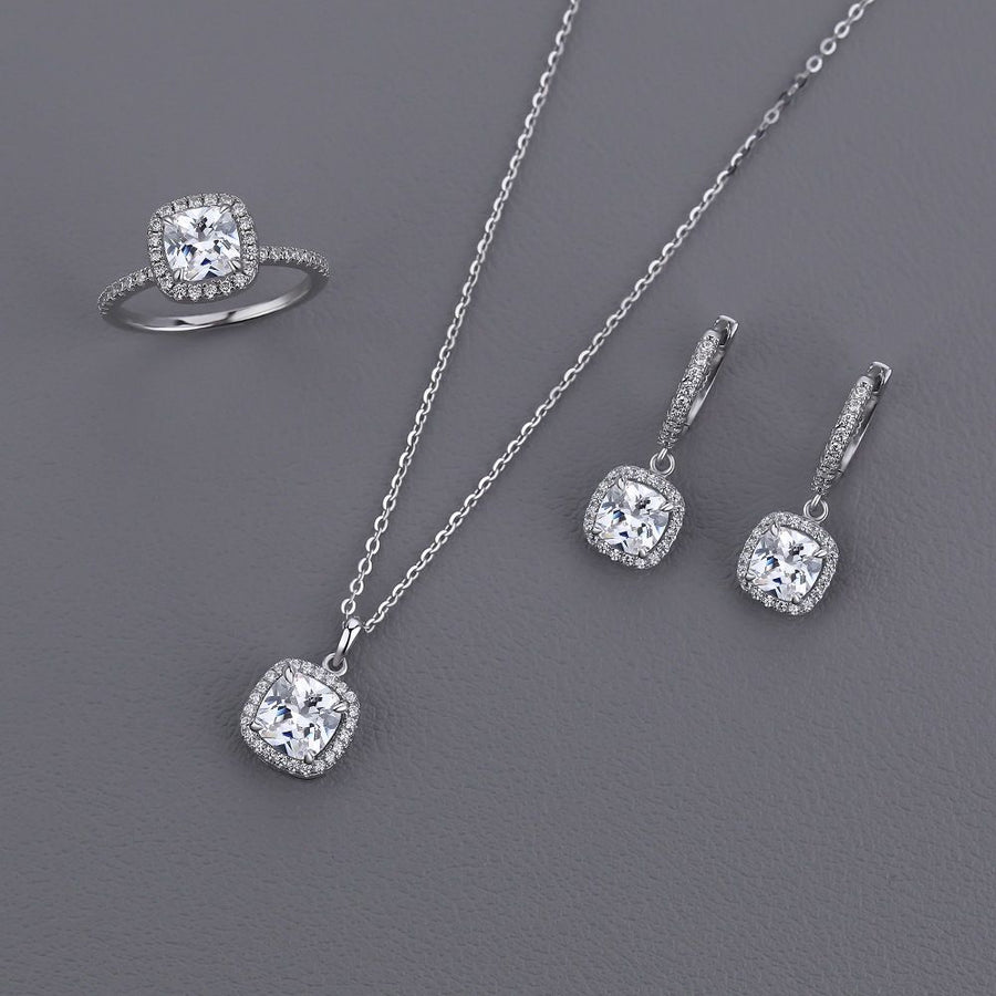 Geometry Classic Radiant Cubic Zirconia 925 Sterling Silver Set