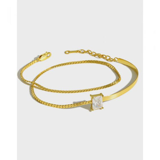 Holiday Double Layer Rectangle CZ Sterling Silver Bracelet