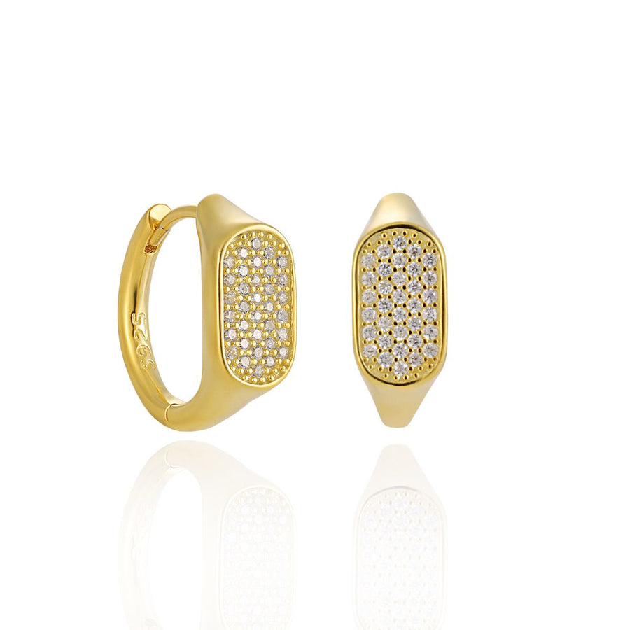 Geometry Irregular Rectangle Crystal Sterling Silver Hoop Earrings