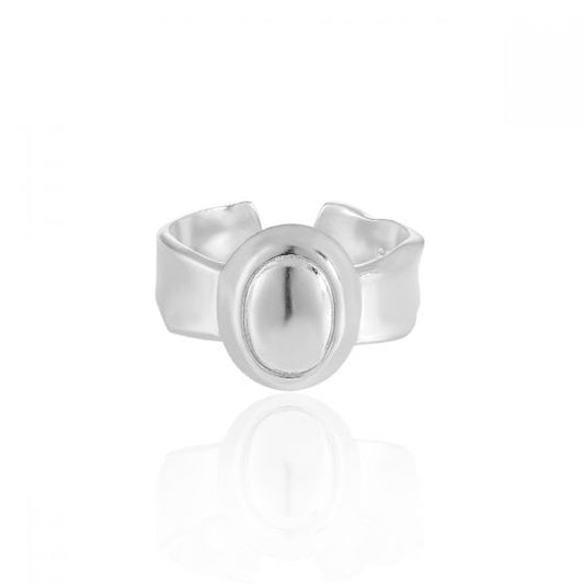 Oval Geometry Adjustable Ring, 925 Sterling Silver