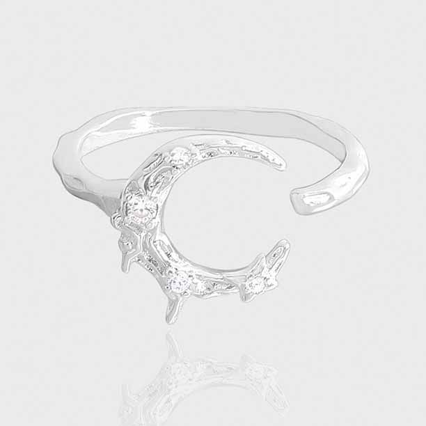 Irregular Crescent Moon 925 Sterling Silver Adjustable Ring