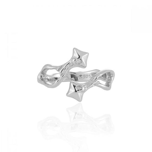 Casual Geometry Hollow Star 925 Sterling Silver Adjustable Ring