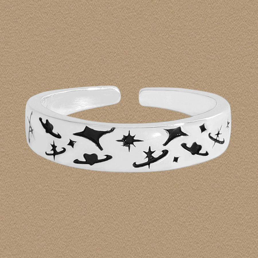 Graffiti Star and Moon Adjustable Ring
