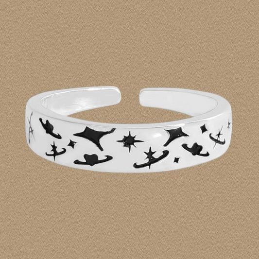 Graffiti Star and Moon Adjustable Ring