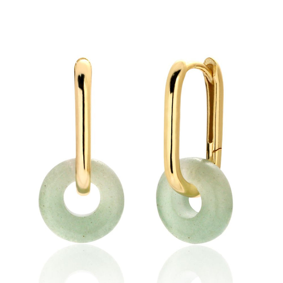 Natural Green Aventurine Ping Buckle Hoop Earrings