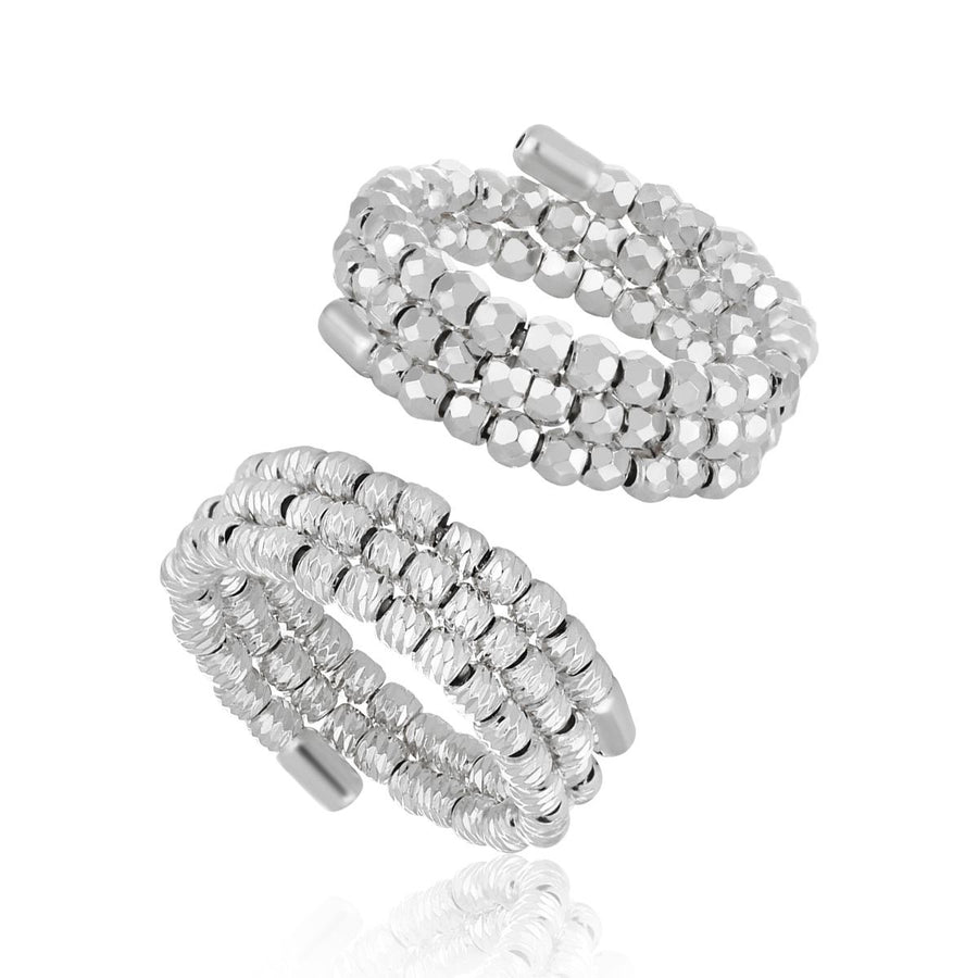 Triple Layer Rhombus Bead Adjustable Ring 925 Sterling Silver