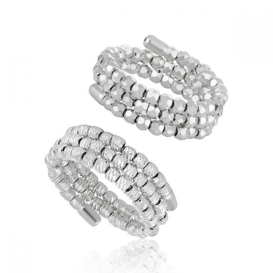 Triple Layer Rhombus Bead Adjustable Ring 925 Sterling Silver