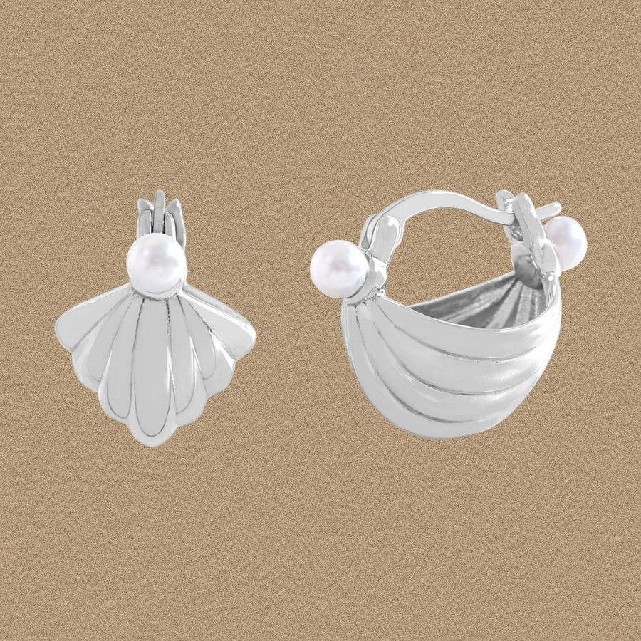 Conch Shell Pearl 925 Sterling Silver Hoop Earrings