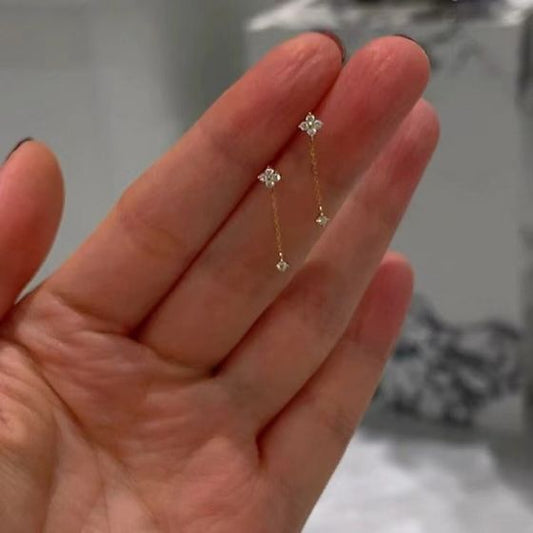 Mini Four Leaf Clover CZ Dangling Earrings