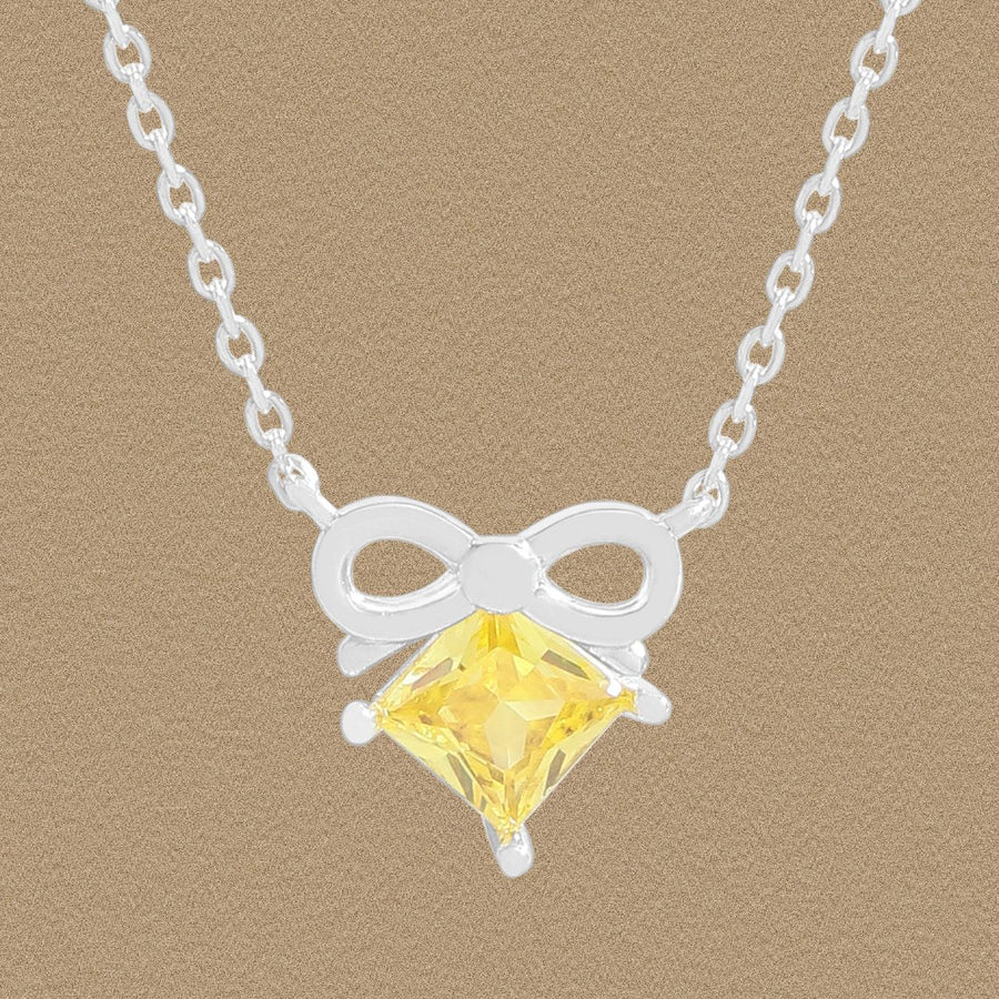 Yellow Rhombus Crystal Bow-Knot Sterling Silver Necklace