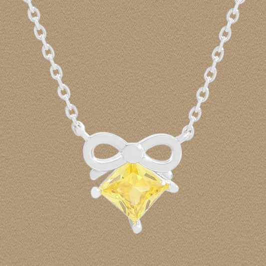 Yellow Rhombus CZ Bow-Knot Sterling Silver Necklace