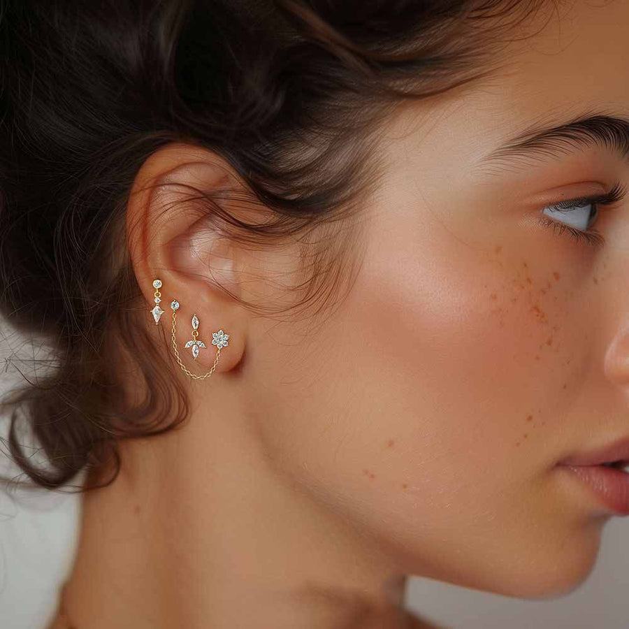 Oval Flower Waterdrop Cubic Zirconia Sterling Silver Earrings