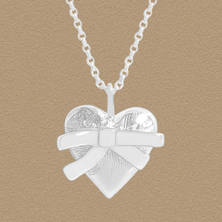 Heart with Bow Knot Sterling Silver Necklace