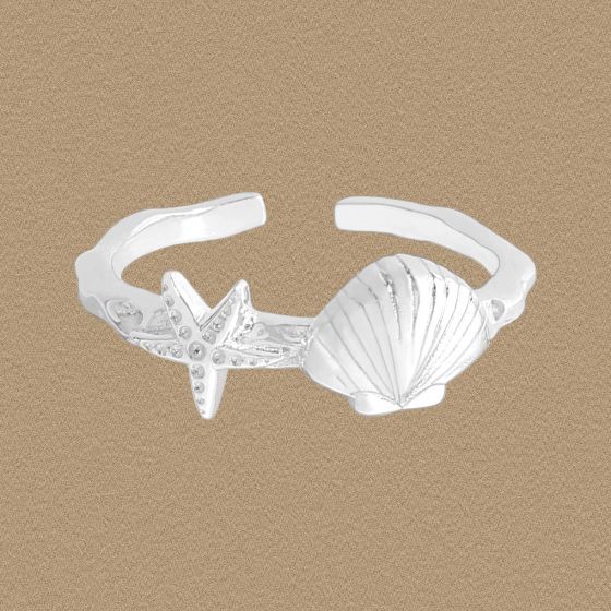 Holiday Sea Star Shell Sterling Silver Adjustable Ring