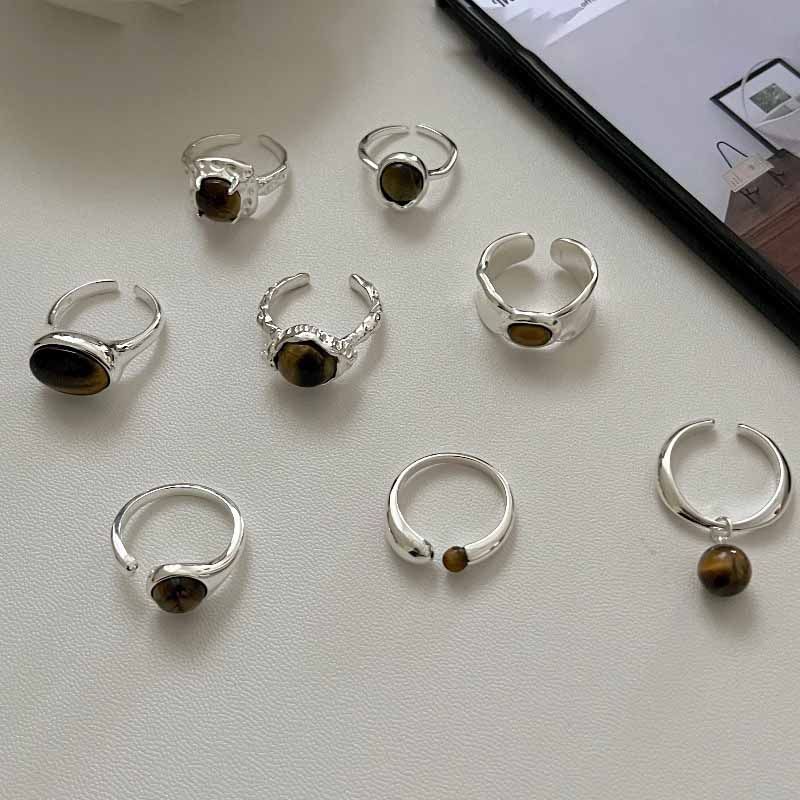 Irregular Natural Amber 925 Sterling Silver Adjustable Ring