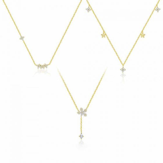 White CZ Snowflake Star Flower Necklace in 925 Sterling Silver
