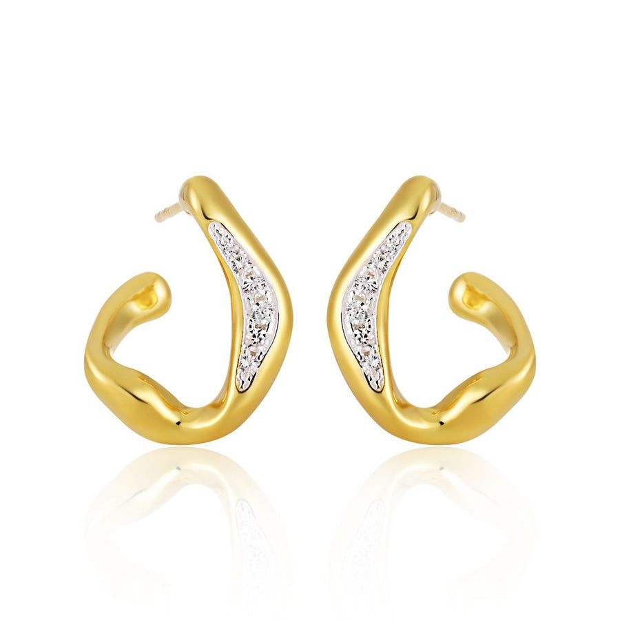 Micro Crystal Irregular Circle 925 Sterling Silver Hoop Earrings