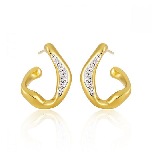 Micro CZ Irregular Circle 925 Sterling Silver Hoop Earrings