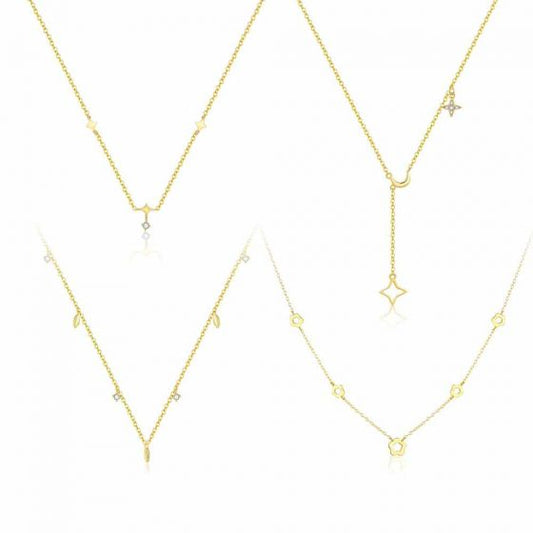 Hollow Star, Flower & Leaves CZ 925 Sterling Silver Necklace