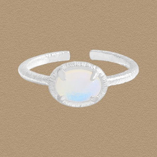 Oval Natural Opal Adjustable Ring, 925 Sterling Silver