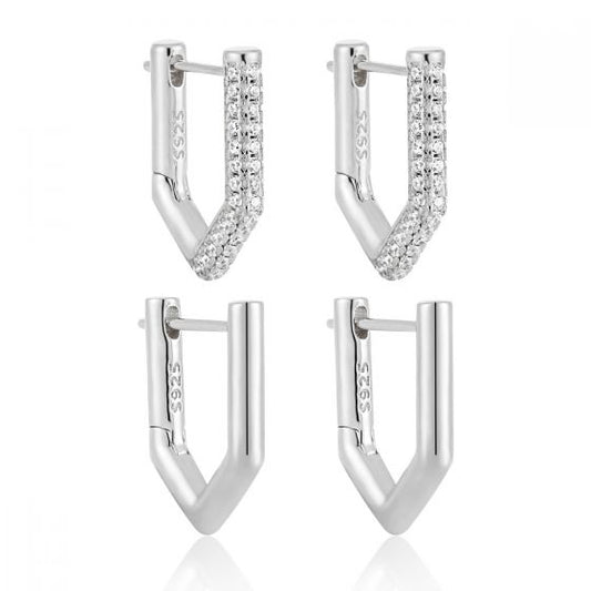 Geometry Pentagon CZ Sterling Silver Hoop Earrings