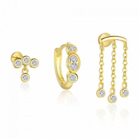 Round CZ Tassel Sterling Silver Earring (Single)