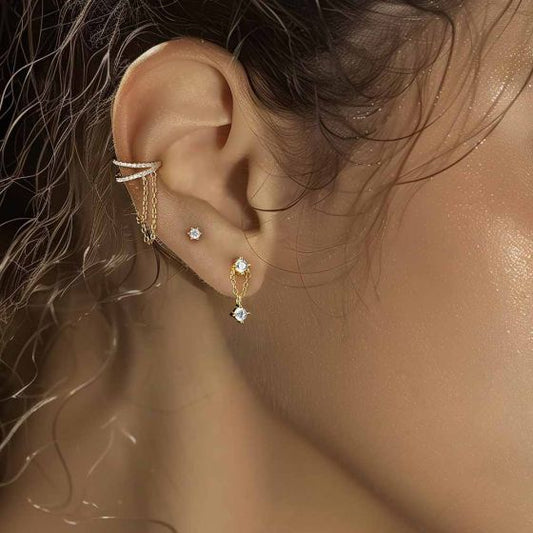 Yellow Gold CZ Tassel 925 Sterling Silver Earrings